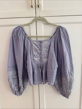 Anthropologie Lilac Embroidered Peasant Blouse